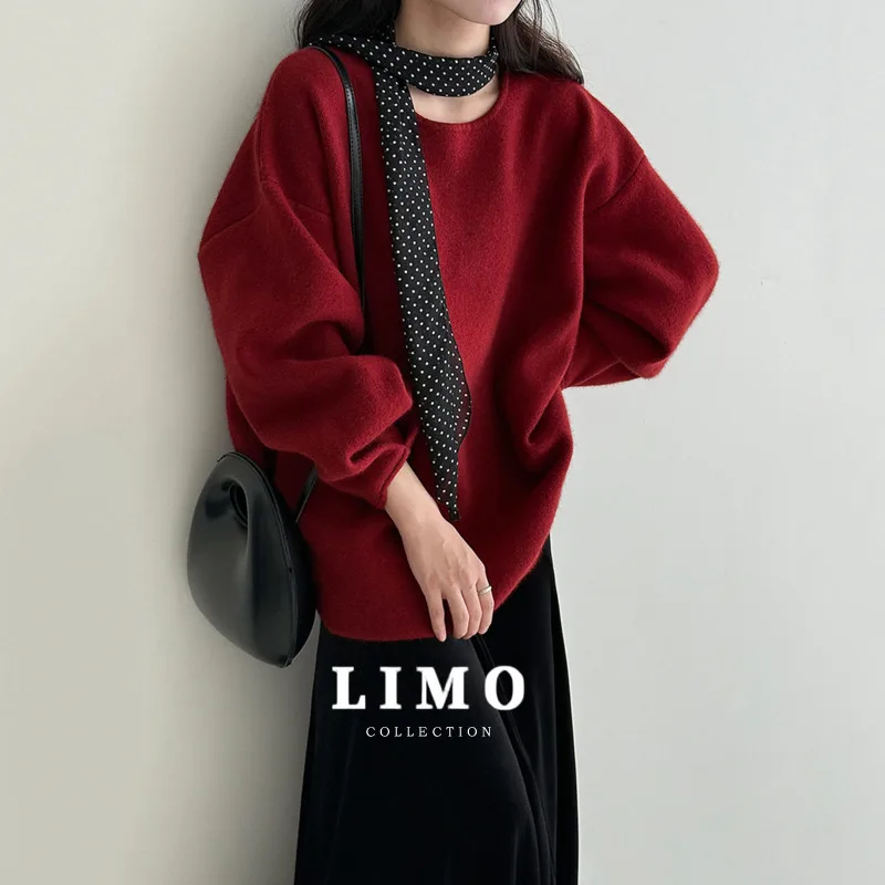 

LIMO Heavy Craft Raccoon Fur Lazy Style Back Button Sweater for Women Autumn New Soft Wool Knit Casual and comfortable
