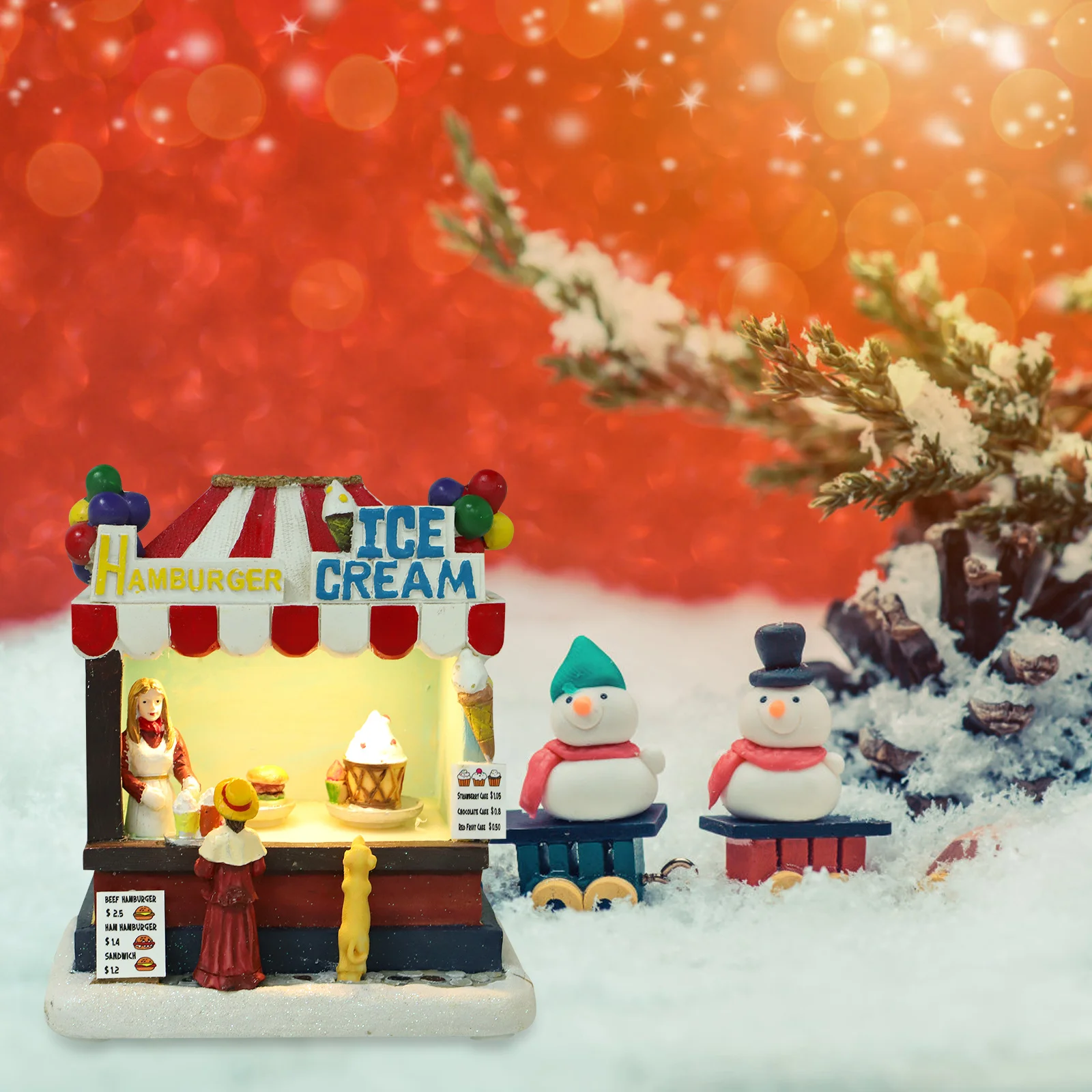 

Christmas Lighted Resin House with Snow Pile Design for Home Garden Wedding Party Luminous Decorative Ornament