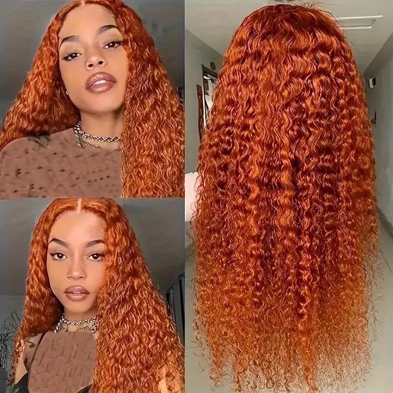 Peluca rizada frontal de encaje naranja jengibre 13x6 hd para mujeres pelucas delanteras de encaje de 30 pulgadas de onda profunda pelucas sin pegamento cabello humano listo para usar