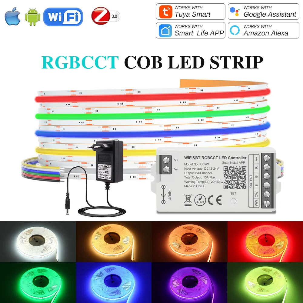 

Светодиодная лента 24 В RGBCCT COB, гибкая светодиодная лента с регулируемой яркостью, высокоплотная линейная Светодиодная лента RGBCW WW 12 мм, светодиодная лента для декора комнаты