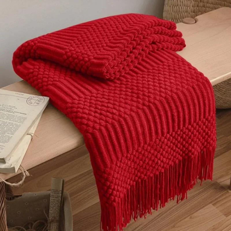 Weihnachtsrote Überwurfdecke mit Fransen, Vintage-Bettüberwürfe, dekorative große rote Überwurfdecke für Couch, Sofa, drinnen und draußen