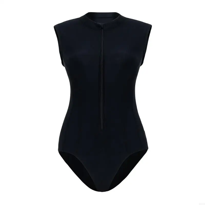 Einteiliger Schnorchelanzug für Damen, ärmelloser Rashguard-Badeanzug mit Reißverschluss vorne, schnell trocknender Neoprenanzug – Detail 2
