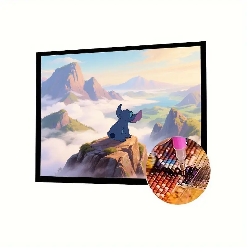 

1PC Disney Stitch 5D Diamond Painting Kit - Cute Cartoon Alien on Misty Mountain Landscape Full Drill Rhinestone Art Craft for R