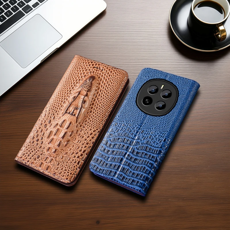 

Crocodile Head Flip Book Cover For Honor Magic 7 6 5 4Magic7 Magic6 Magic5 Pro Plus Lite Ultimate RSR Genuine Leather Phone Case