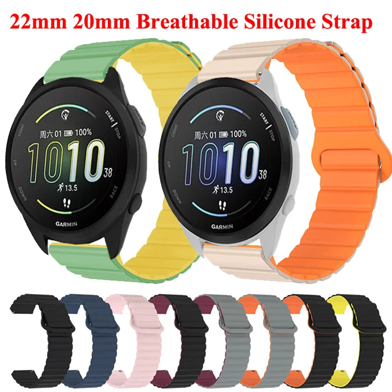 22mm 20mm Magnetic Silicone Strap For Garmin Forerunner 165 158 970 570 745 965 645 255 265 Band Vivoactive 3 4 5 6/Venu 2 3 SQ