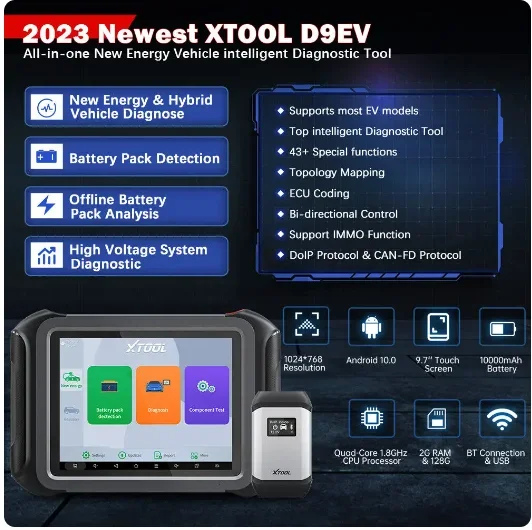 2024 Newest XTOOL D9 EV Car Diagnostic Tool & Energy Vehicle 2 in 1 For For Automotive Scanner battery testers d9ev