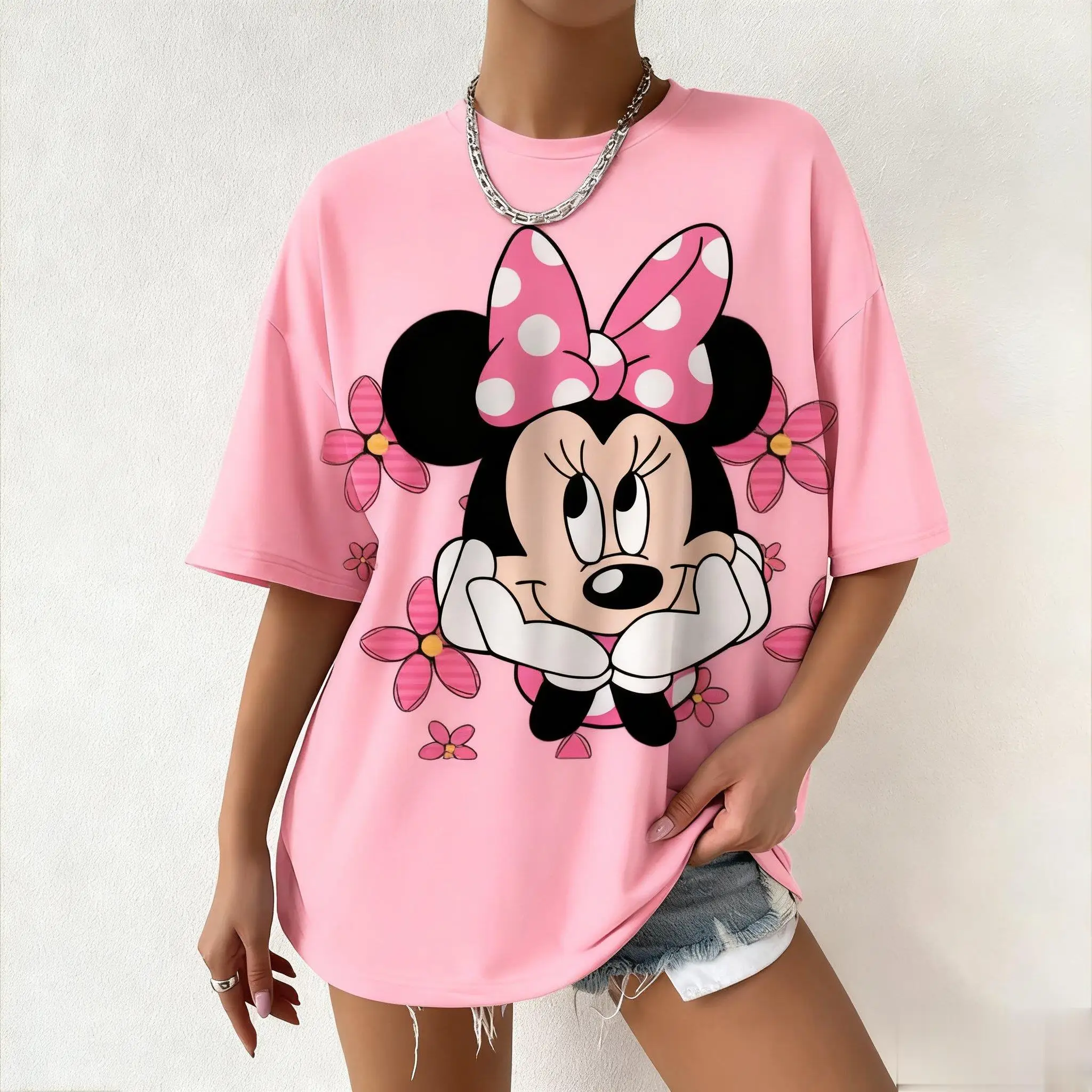 

Minnie Mouse T Shirt Women Graphic Cartoon Print Short Sleeve Tee Oversized Casual Tops Disney Streetwear New Summer Fashion Y2k