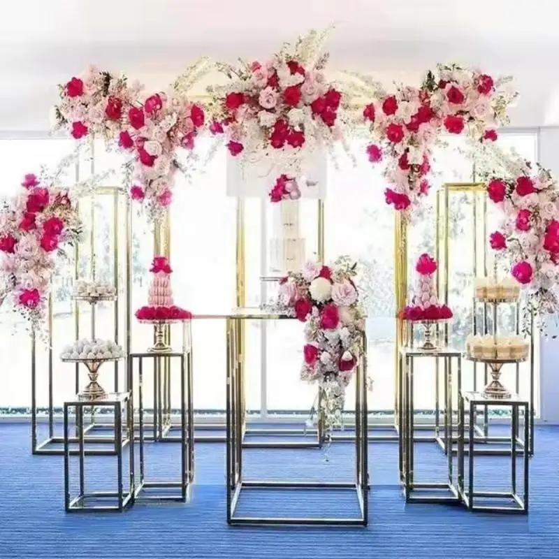 10PCS Flower Arch Floral Column Sign Banner Stand Birthday Party Balloon Cake Bar Stand Wedding Table Centerpieces Candy Rack