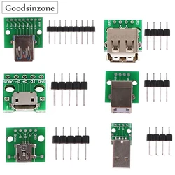 6pcs USB to DIP Adapter Converter, 2.54mm 4p USB, Micro USB, MiniUSB, USB2.0, USB3.0 Female to DIP Power Breakout Board Module