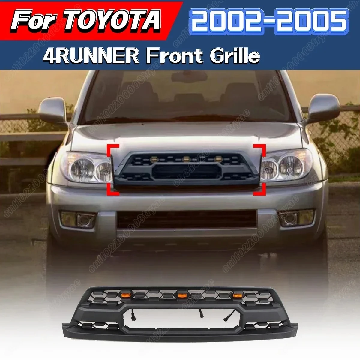 

Для Toyota 4RUNNER 2002 2003 2004 2005, передняя решетка, средняя решетка, верхний бампер, решетка капота со светодиодной подсветкой, решетка воздухозаборника