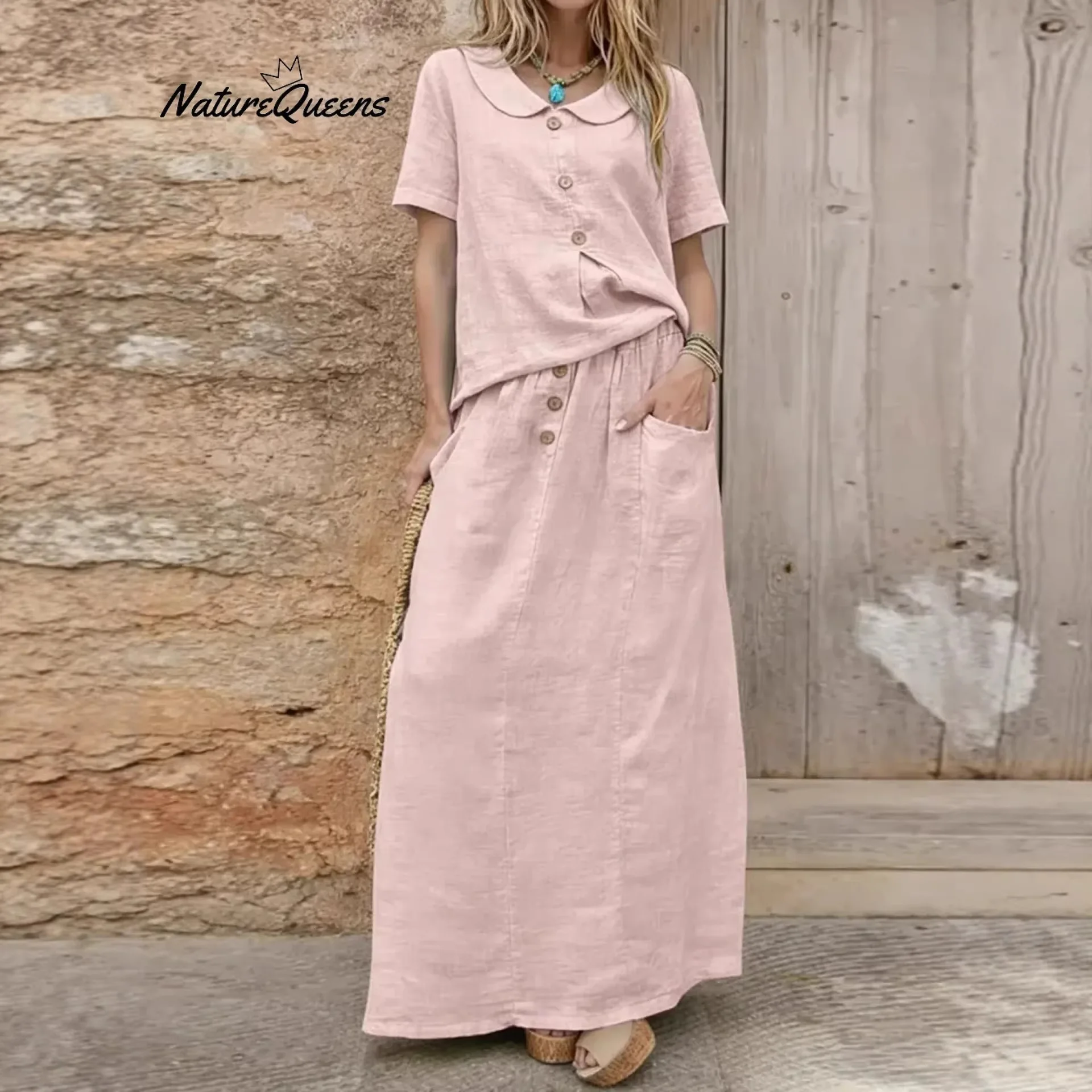 

Women's 2 Piece Skirt Set Casual Solid Loose Short Sleeve Top+Maxi Skirt Matching Sets Elegant office Two-piece Set Outfit