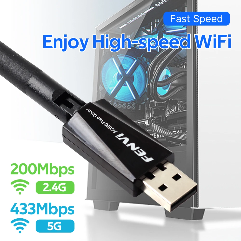 USB WiFi AC650 Adapter Dual Band 2.4G/5GHz With WiFi Antenna Desktop Laptop For Win 7/10/11 Driver Free Long Range Plug Play
