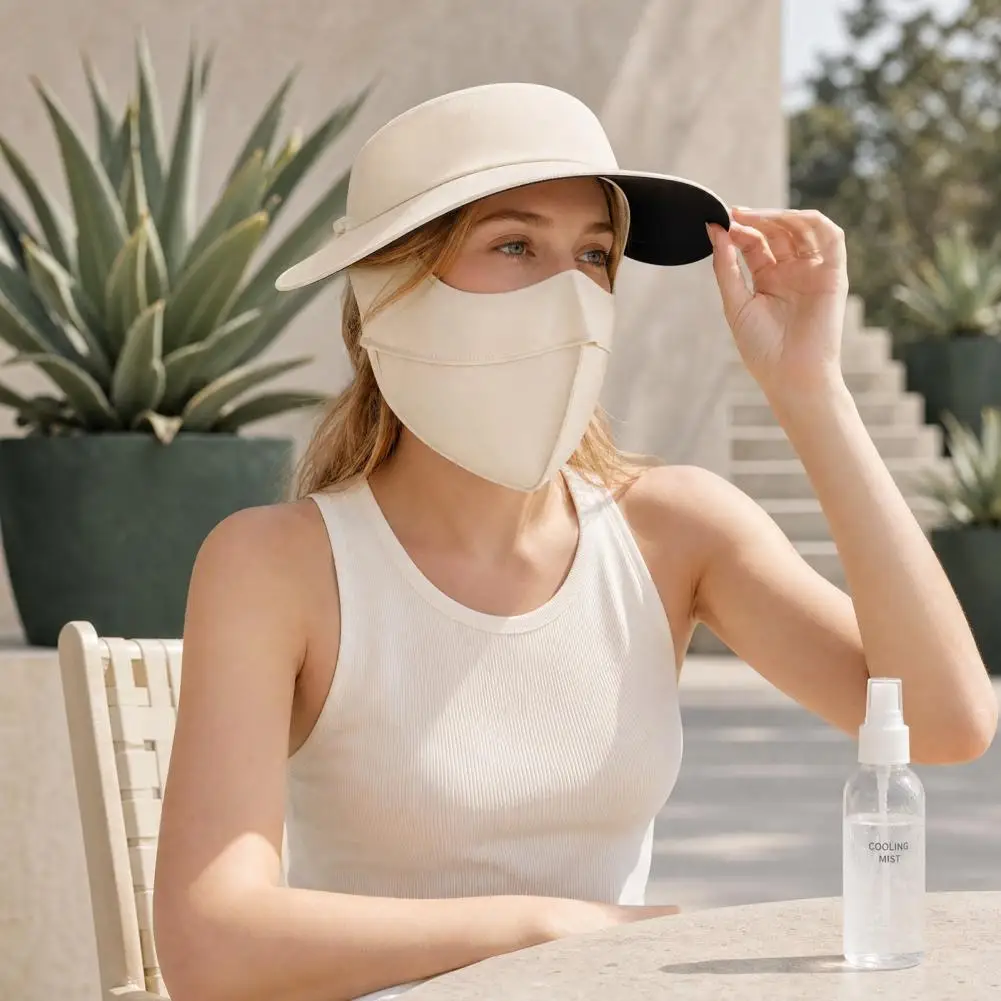 Breathable Sun Mask Uv Blocking Face Mask Sun Protection Mask for Women Full Face Wrapping Design Ice Silk Fabric Breathable Uv