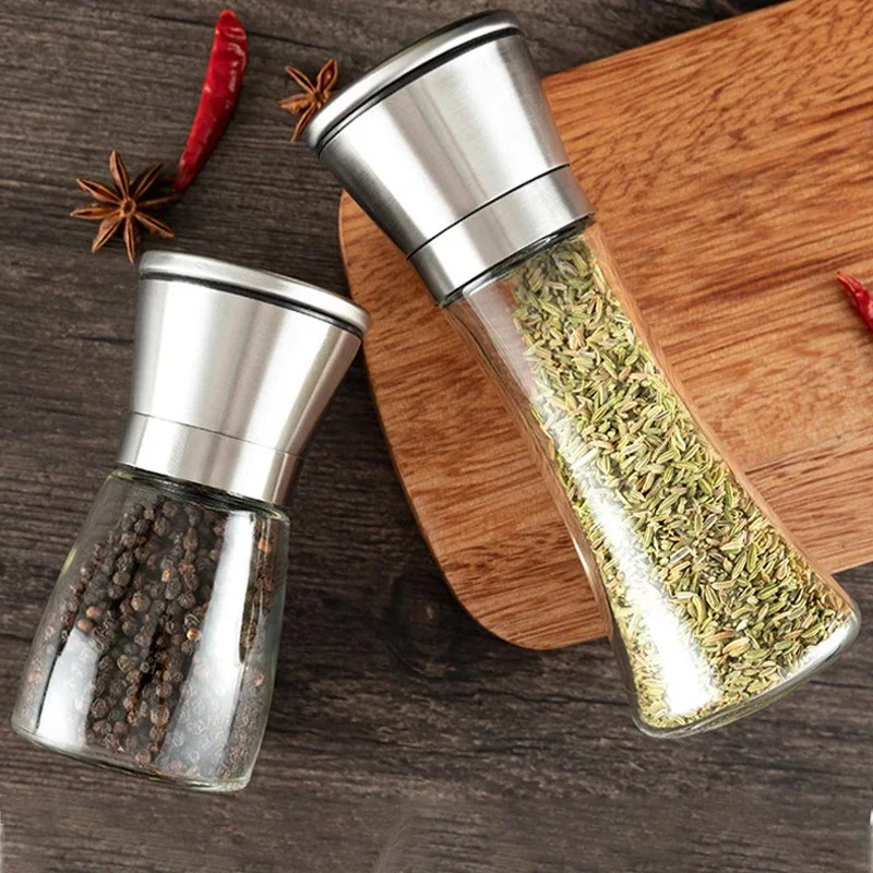 Multi-functional Pepper Shakers Set with Stand Stainless Steel Salt Pepper Mill Manual Spice Pepper Grinder Mill Milled Powder