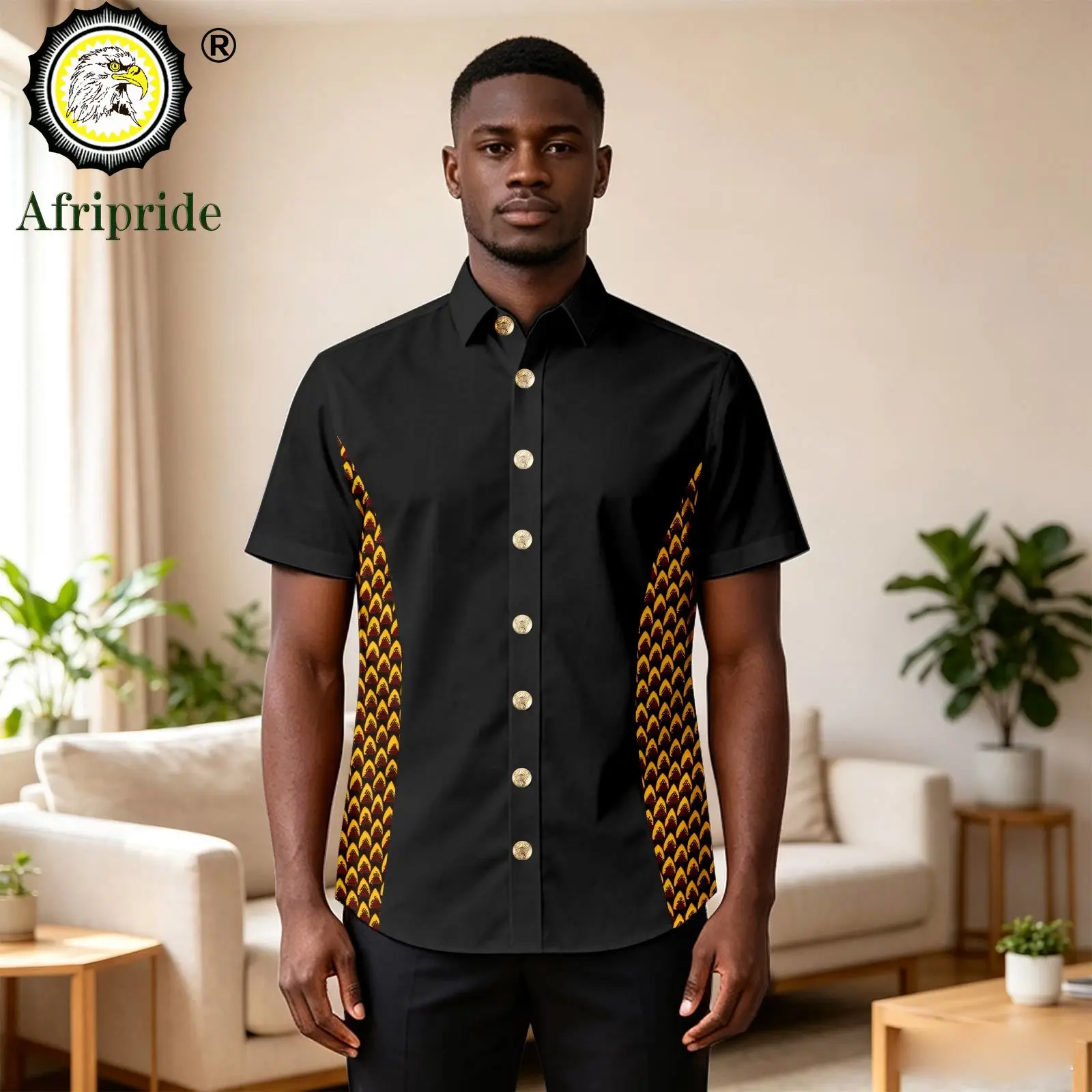 Men's African Print Short Sleeve Button Down Shirt Ankara Traditional African Print Casual Shirt for Men Wedding Party 2612006