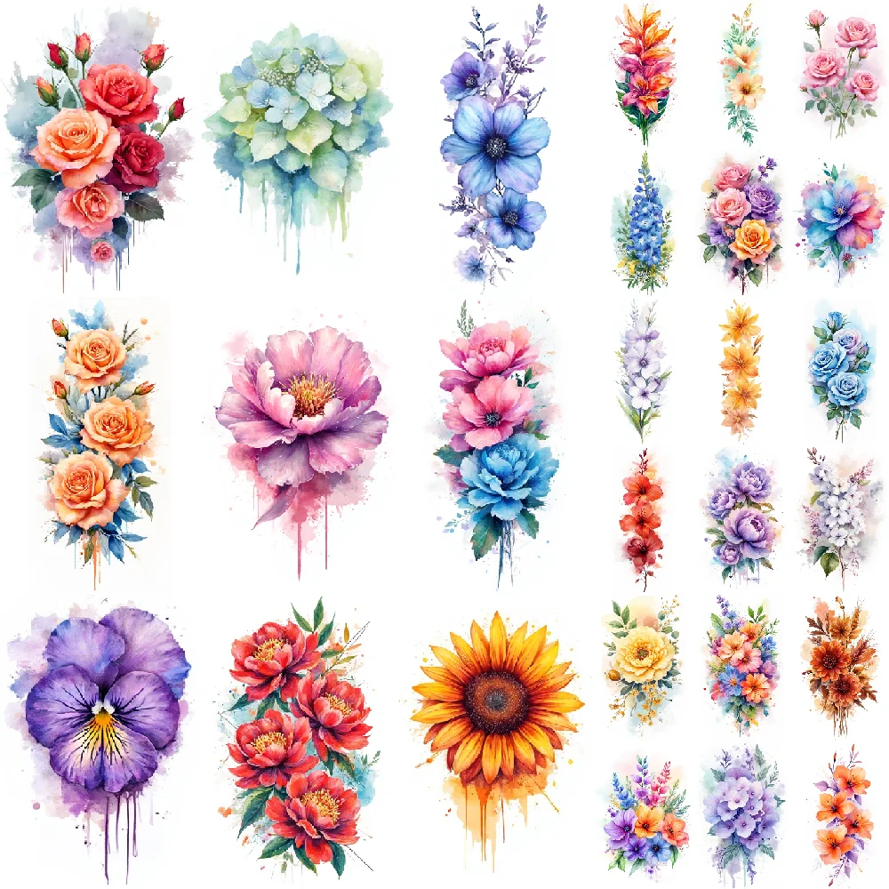 

9pcs Temporary Tattoo waterproof long-lasting body stickers Peony Design Flower Art Floral Bouquet for arms cheeks Ladies
