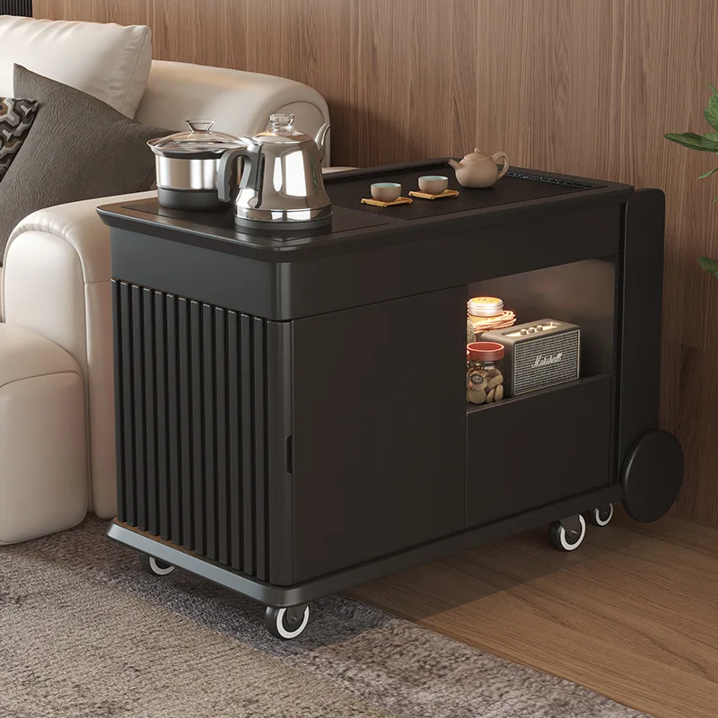 Solid wood removable retractable small tea table kettle integrated tea cart sofa edge several multi-functional tea cabinet