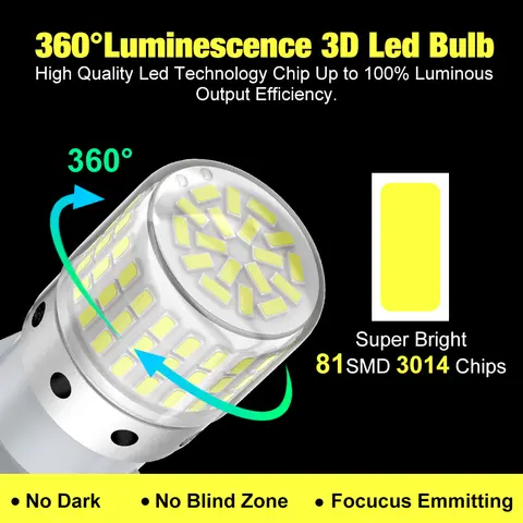 2 st Canbus T20 7440 WY21W W21W 7443 W21/5W Blinkerslampor LED T25 3156 P27W 3157 P27/7W Glödlampor Backljus Vit 12V 10 best sales LED T25 - №9