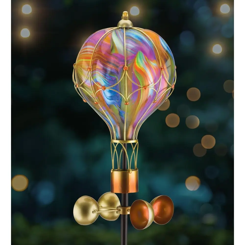 

62-Inch Metal Wind Spinner with Light for Outdoor Garden Decor - Orange