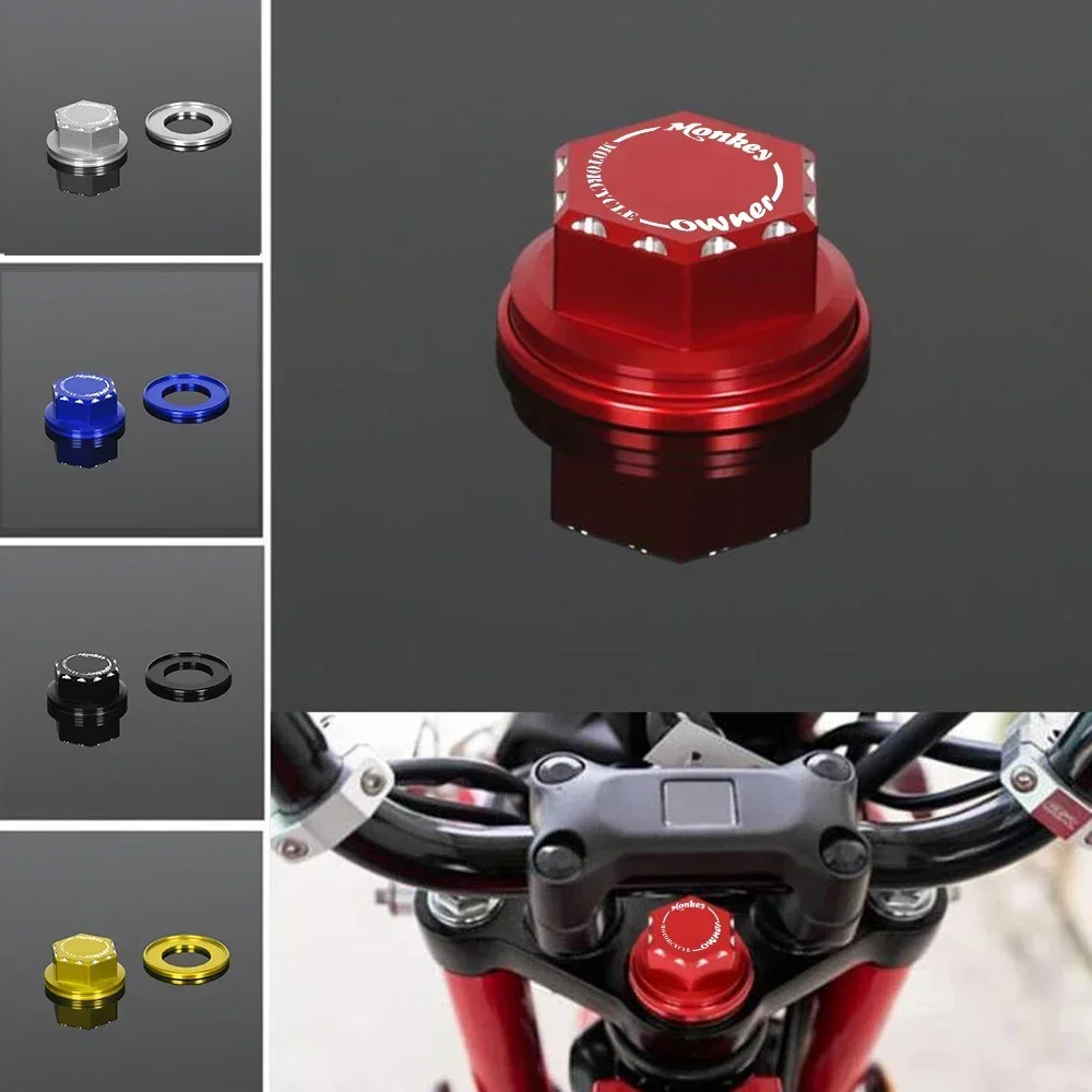 MONKEY LOGO 3D CNC HEX Steering Stem Nut Cap Washer Cover For HONDA MONKEY 125 MONKEY125 2018 2019 2020 2021 2022 2023