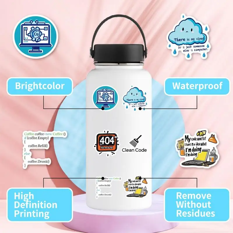 ข้อมูลสติกเกอร์กันน้ํา 50X แล็ปท็อปสติกเกอร์ตกแต่ง Graffiti Decal น่ารักแฟชั่น PC Decals สําหรับนักเรียนและโปรแกรมเมอร์
