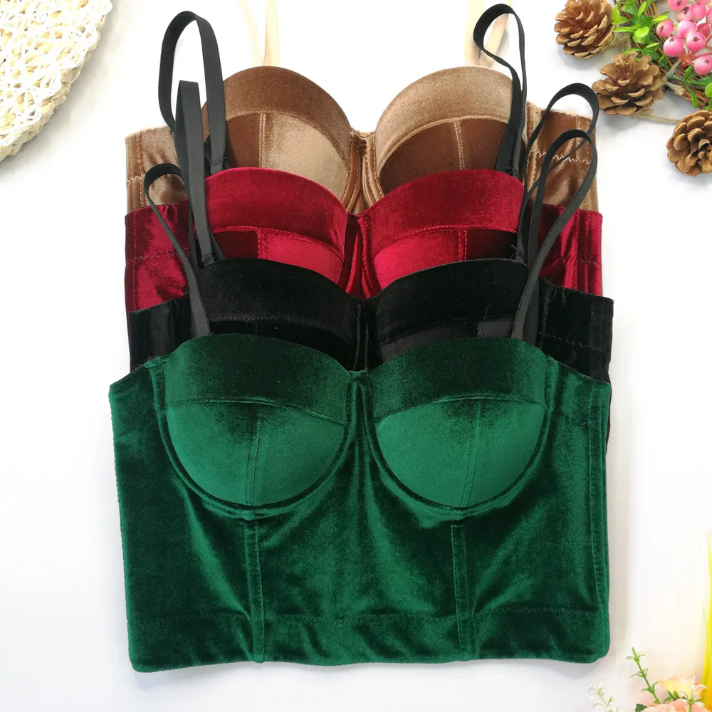 

Women's Vintage Velvet Strap Party Bustier Corset Top Crop Top Bra Club Party Vest with Detachable Straps Summer Vest Shapewear