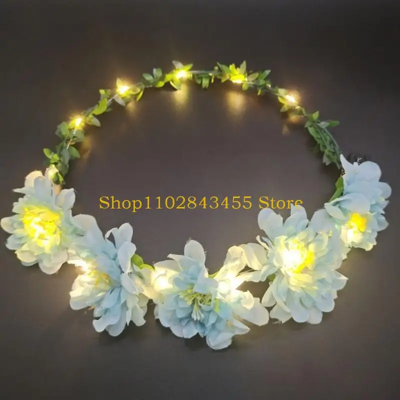 49MC Hawaiian Led Flower Headband Glowing Floral Hair Accessory Decoration for Teenage Girls Adults Female Cosplay Props