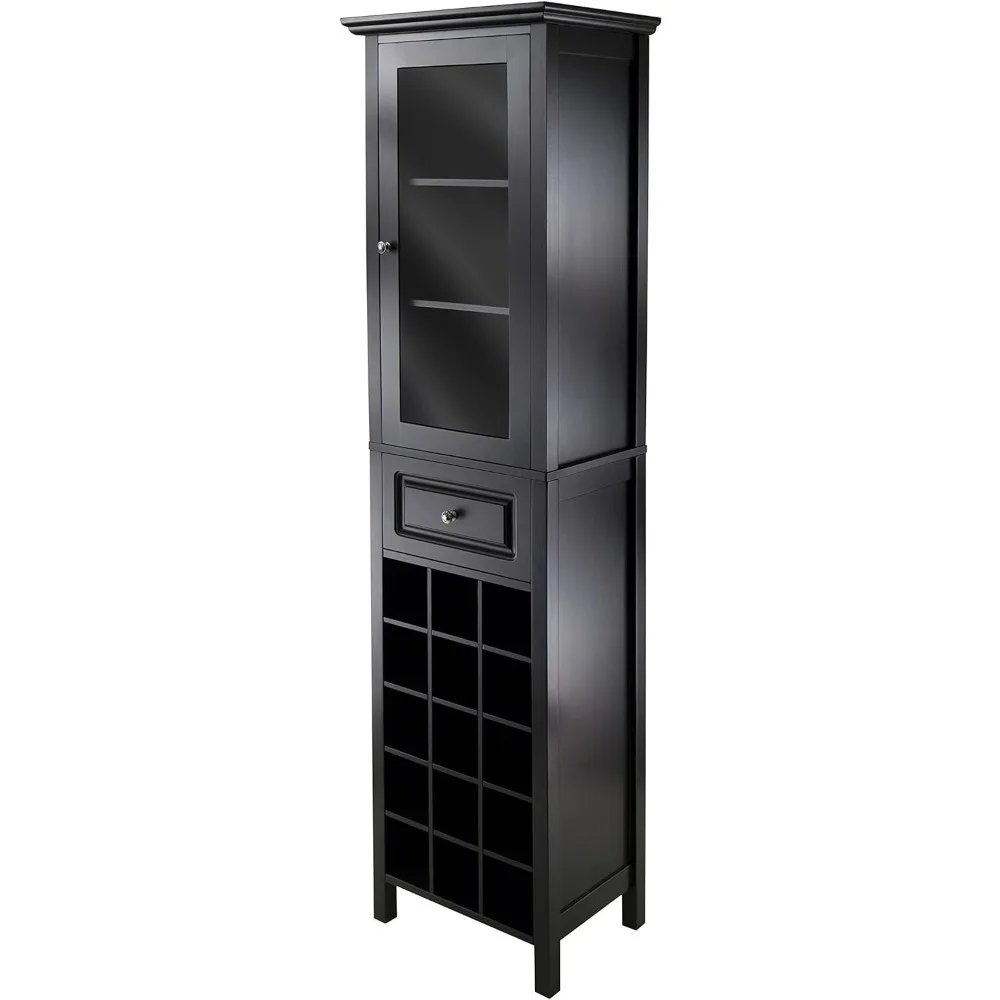 

Burgundy 66.85 x 18.11 x 12.99-Inch Wood 15-Bottle Wine Cabinet, Black, bar glass display cabinet wine rack