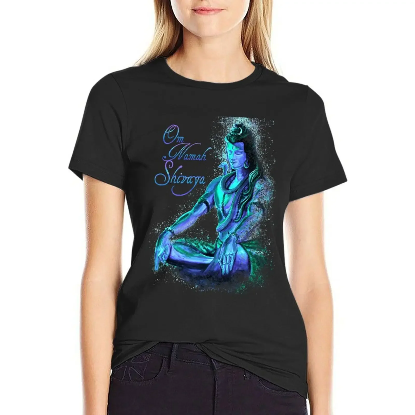 Shiva Mantra Meditation -Vibrant Blue T-shirt Female clothing Short sleeve tee Women's clothing