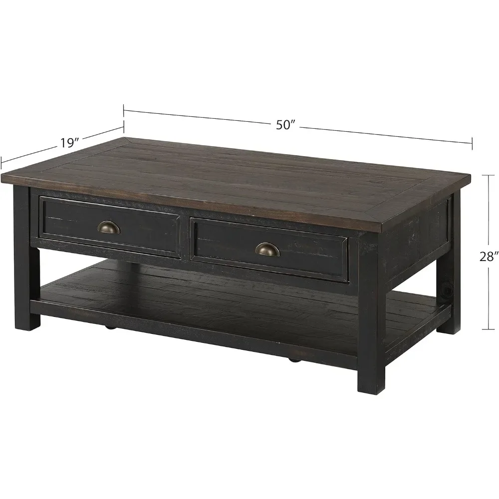 Coffee Table Solid Wood, Black with Brown Top，19\