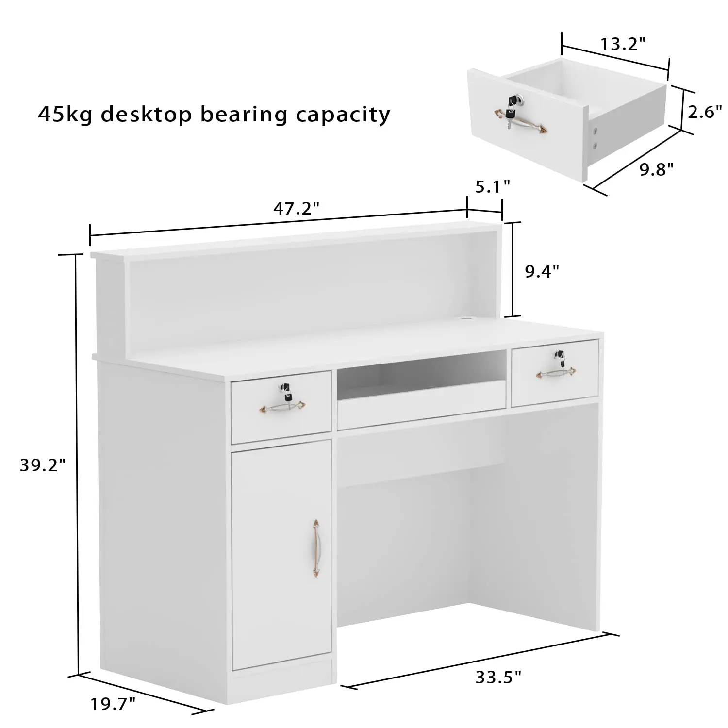 Reception Desk with Counter, Retail Counter with Lighted Display Shelf & Lockable Drawers, for Salon Reception Room