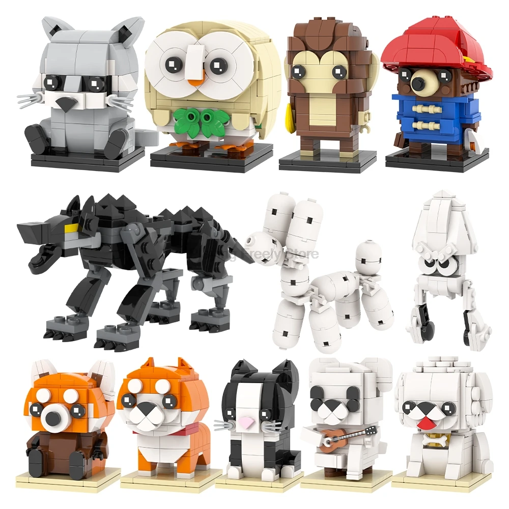 MOC Animal Brick Lesser Panda Bear Monkey Dog Cat Game Anime Figure Compatible Building Blocks Friends Gift Toys For Children 3D