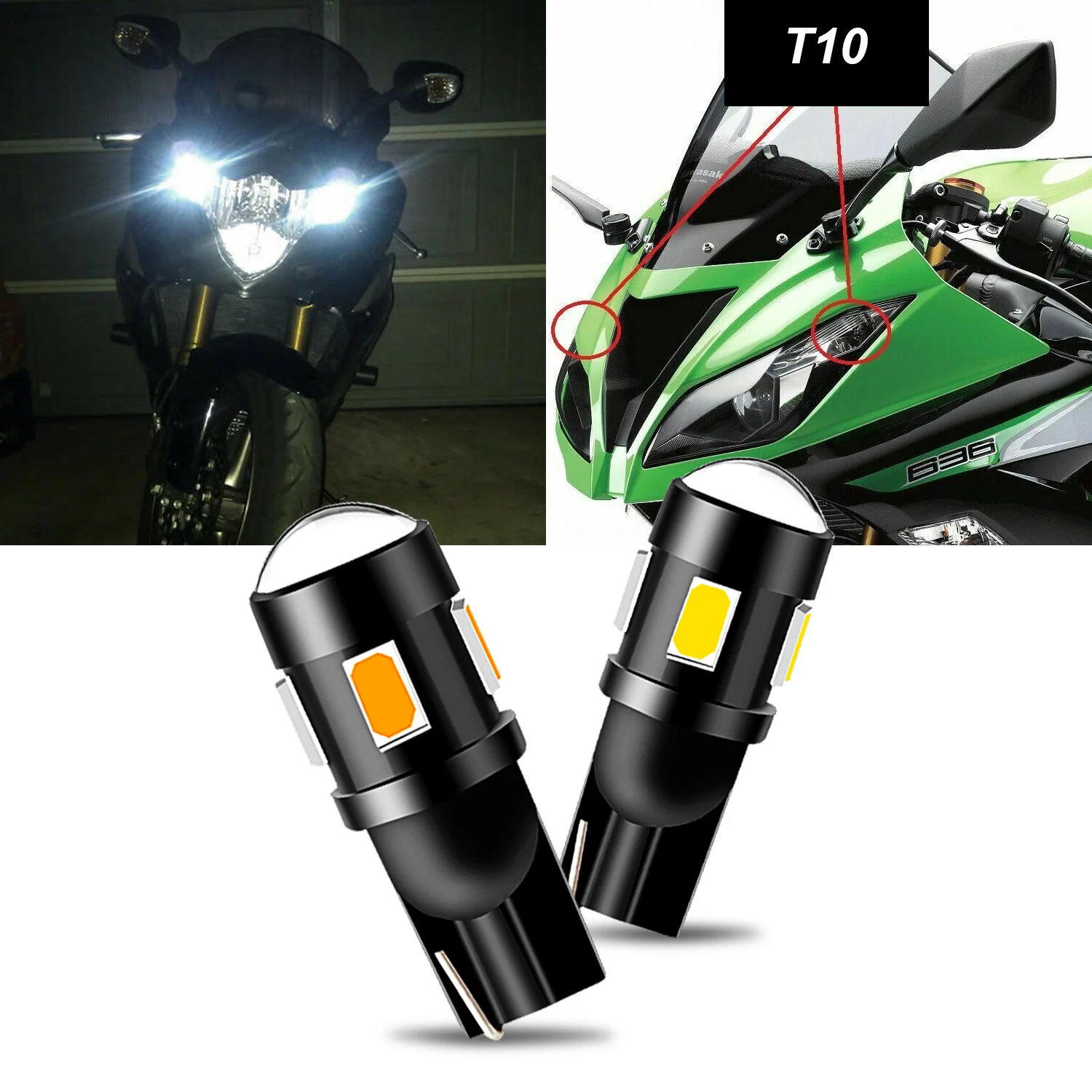 2Pcs CANbus LED Motorcycle Position Parking White Blue FOR Kawasaki zx6r 636 LED Headlight Pilot Park Lights T10 194 2000-2018