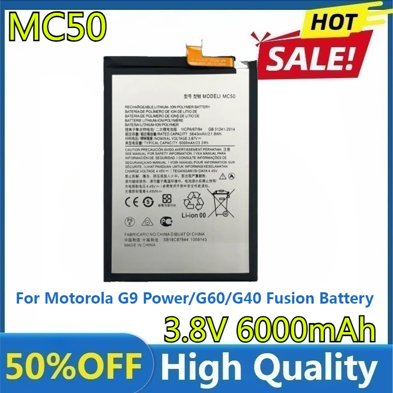 

New MC50 6000mAh 3.8V High Quality Replaceable Battery MC50 for Motorola G9 Power/G60/G40 Fusion Battery