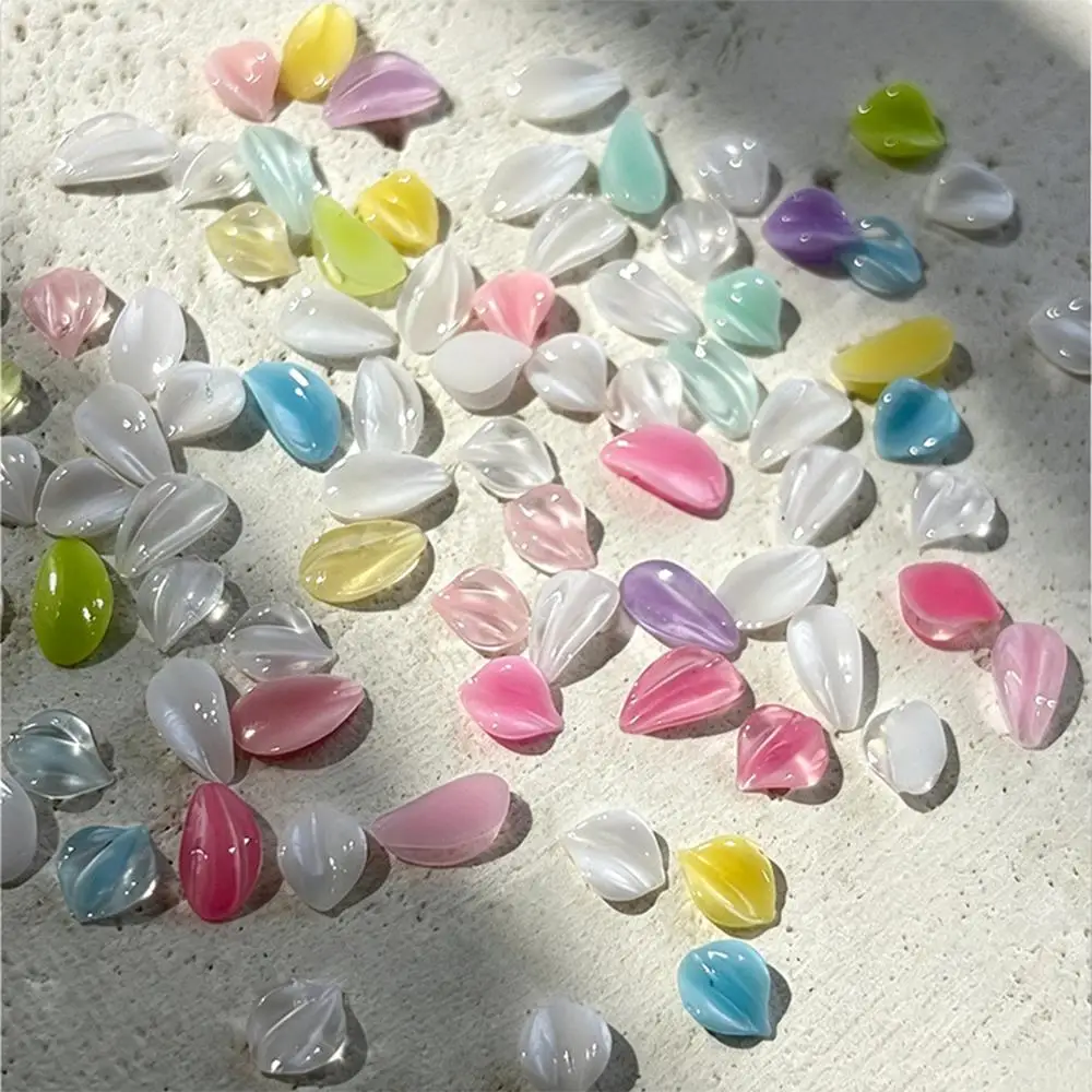 100Pcs 3D Ice Transparent Petal Nail Charms Multi-Colors Flower Petals Nails Decorations Macaron Water Drop Floral Manicure Part