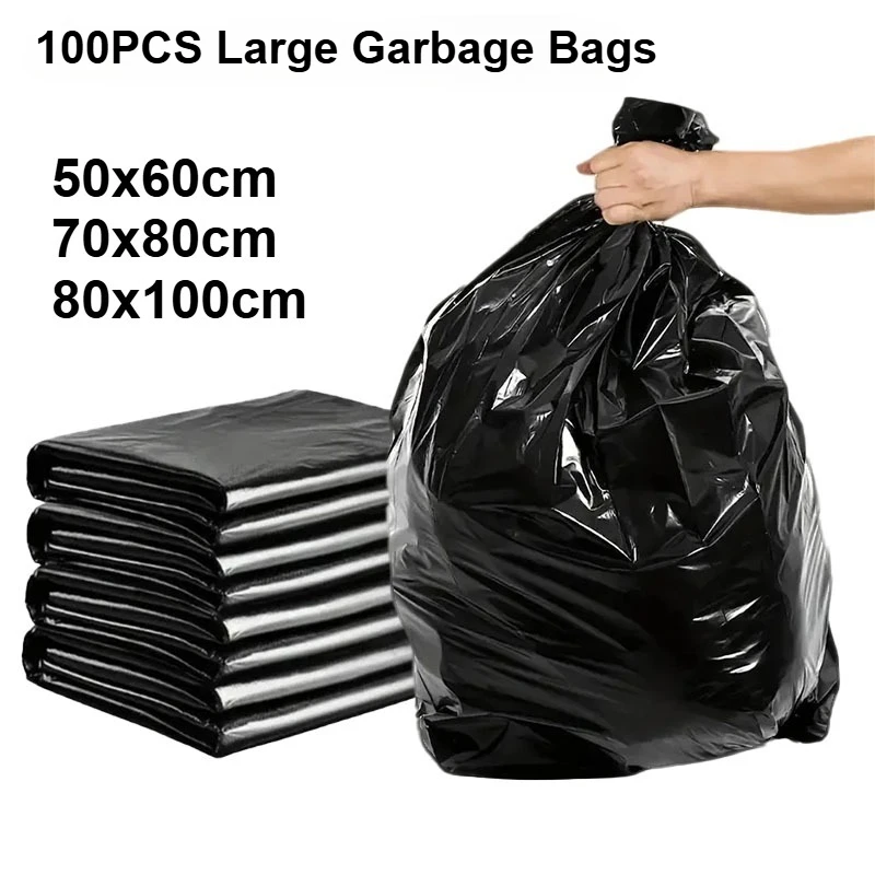 Bolsas de basura desechables de gran capacidad, color negro grueso, para limpieza de cocina y Hotel, 20/50/100 Uds.