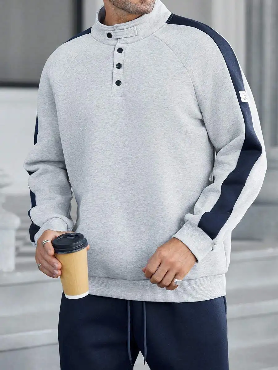 

Men Casual Color Block Patchwork Sweatshirt And Sweatpants Set Fall Outfit