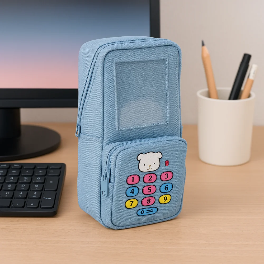 Kawaii الدنيم حقيبة أقلام رصاص متعددة الطبقات سعة كبيرة مقلمة سستة عرض الصور القرطاسية حقيبة التخزين اللوازم المدرسية #1