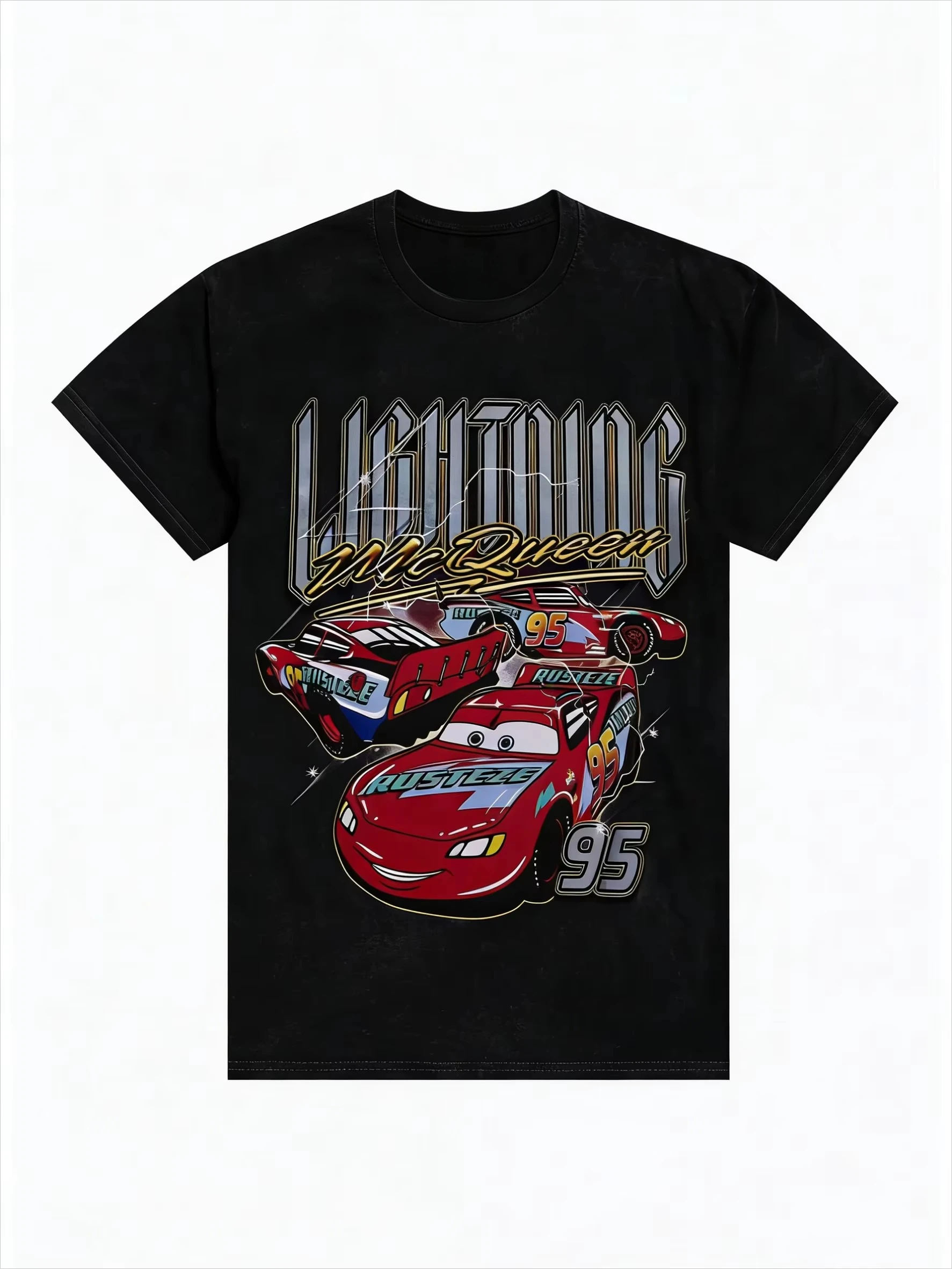 

Женская свободная повседневная футболка с коротким рукавом и высококачественным принтом в стиле коллажа «Машинки» Диснея Pixar, 2026 год