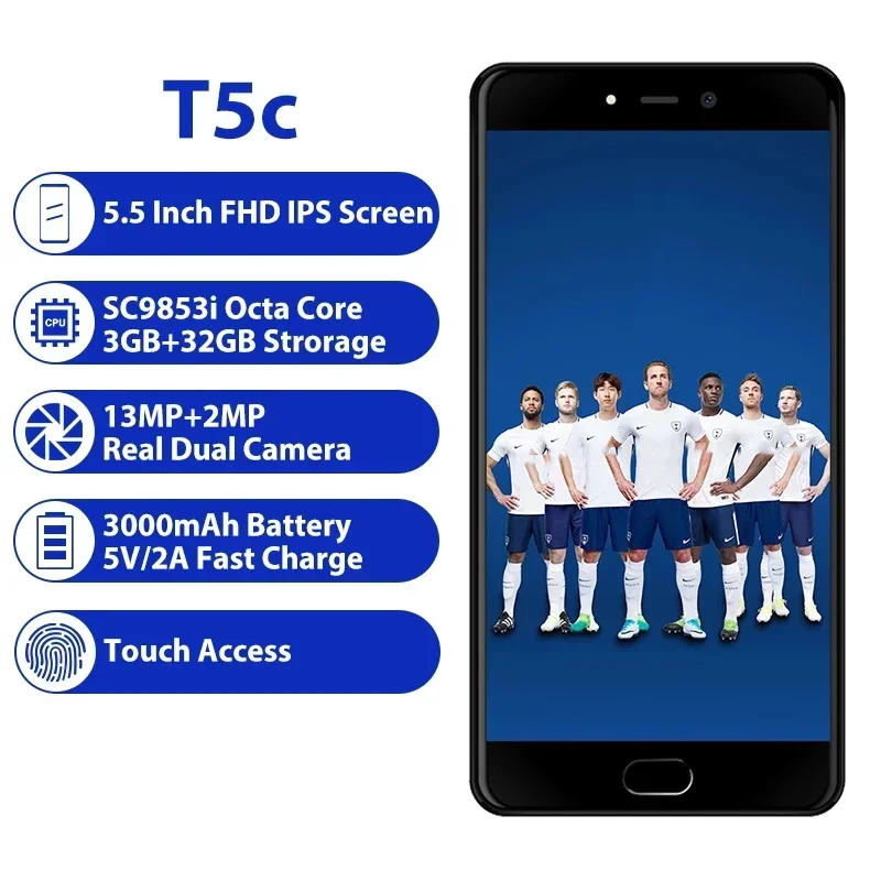 Leagoo-T5C Мобильный телефон 4G LTE, Восьмиядерный процессор SC9853, 3 ГБ ОЗУ, 32 ГБ обратного осмоса, двойные камеры 13,0 МП + 2,0 МП, Android 7,0,