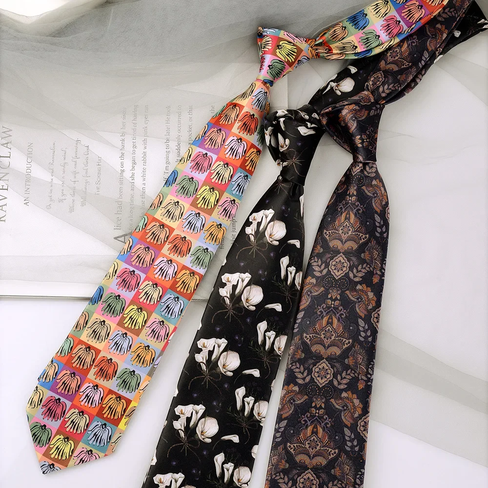 

Vintage Hong Kong style tie with personalized print series, artistic and casual men and women, business animal pattern, flower t