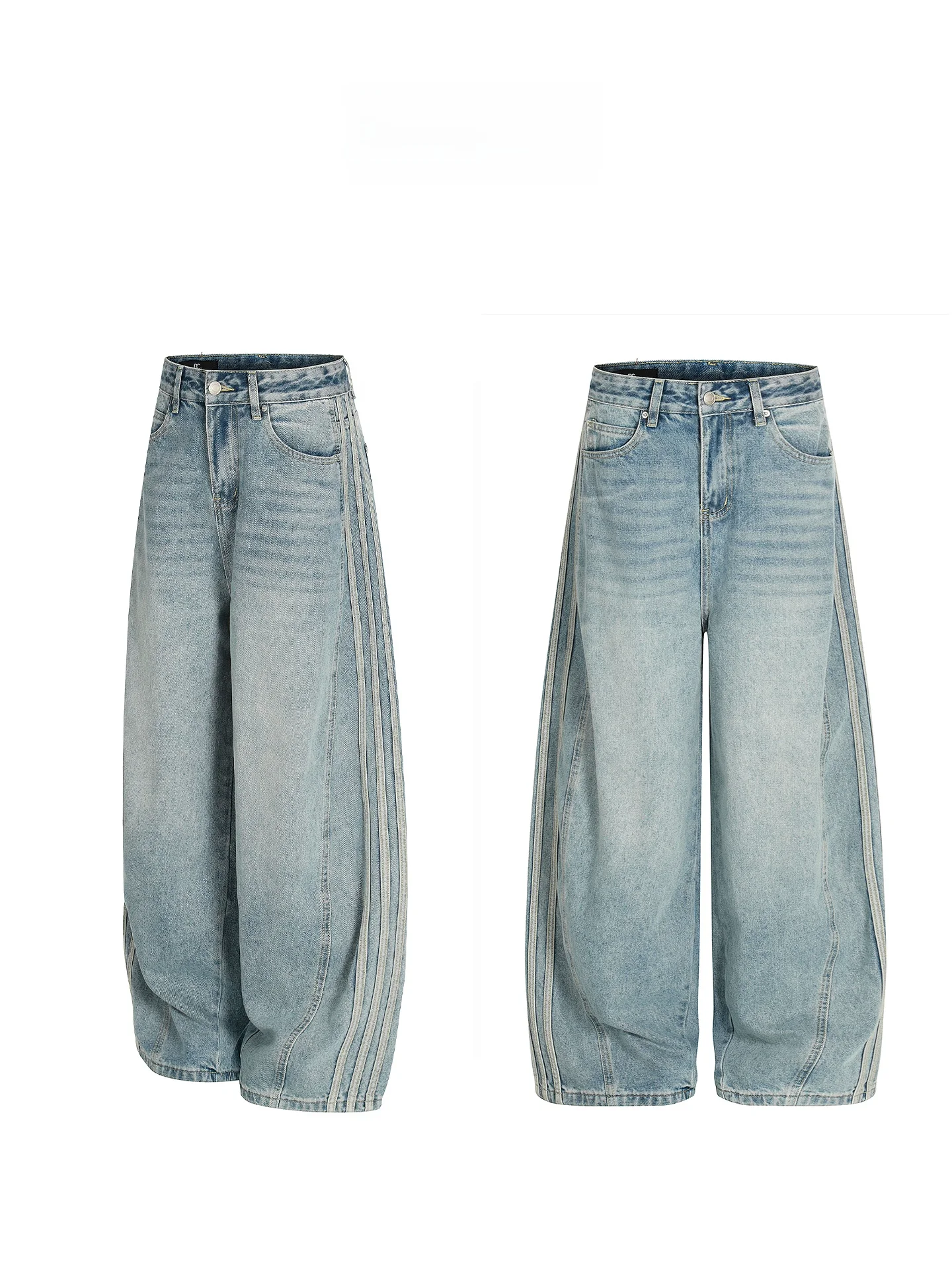 

Американские джинсы свободного кроя с нашивками и полосками, повседневные брюки с широкими штанинами, синие джинсы из хлопкового стрейч-денима с высокой талией