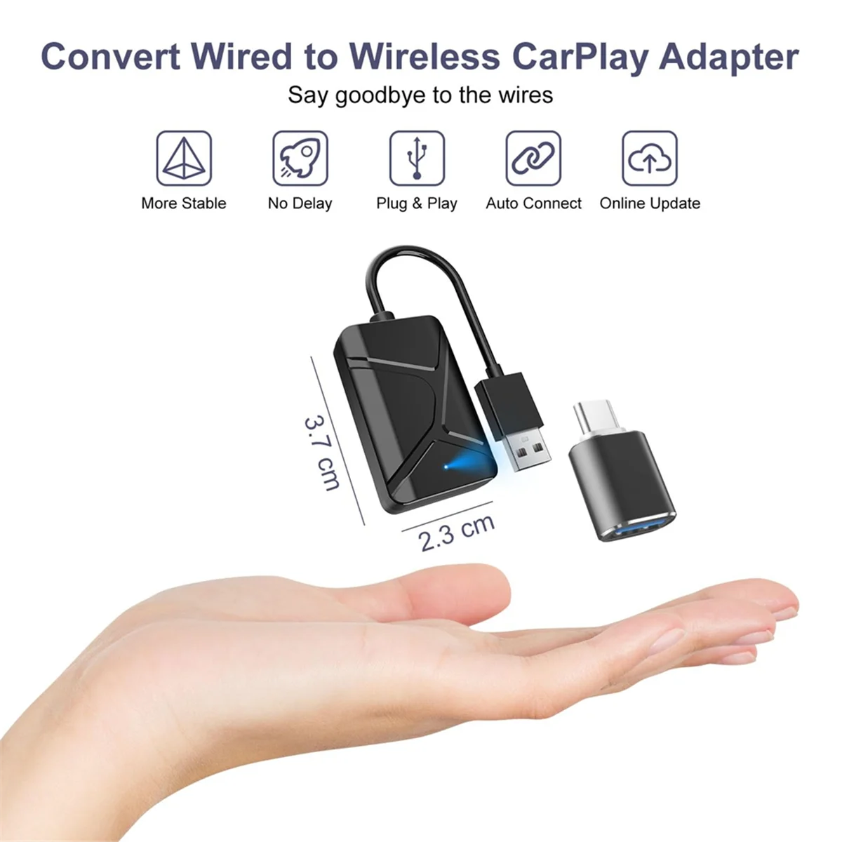 

Wireless CarPlay Adapter- 2-in-1 Wireless CarPlay & Android Auto, Converts Wired to Wireless CarPlay, Plug & Play