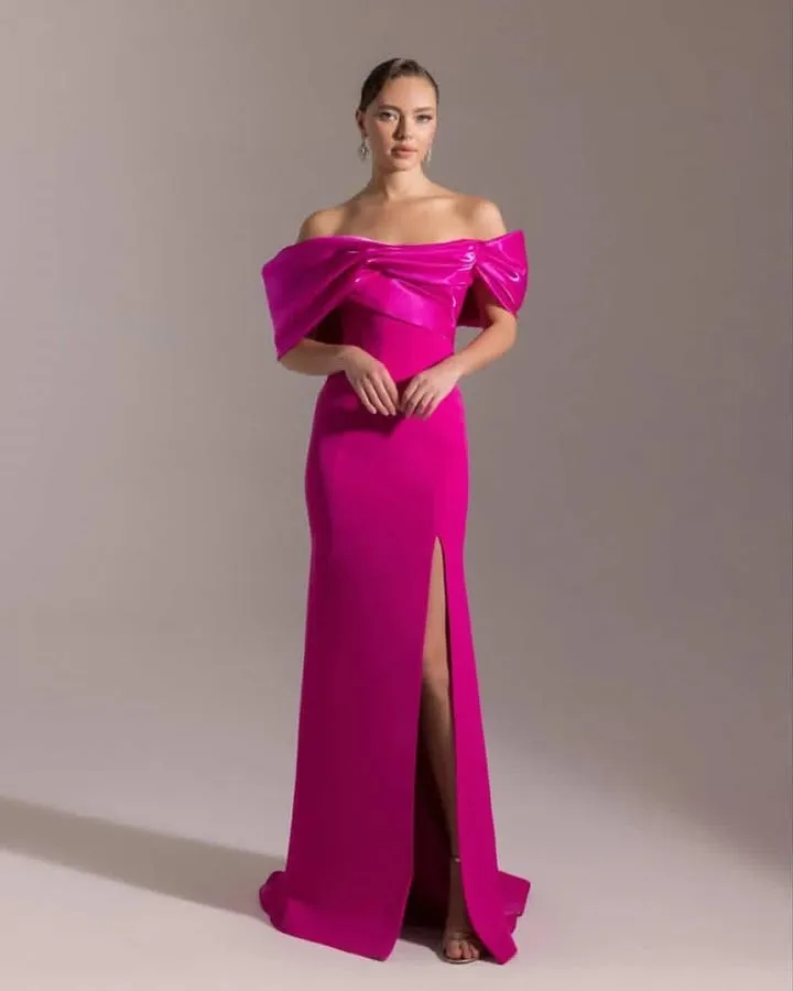 

Customized Simple Jersey Straight Off-the-shoulder Long Dresses Bespoke Occasion Dresses Modern Style Exquisite Sizes Available