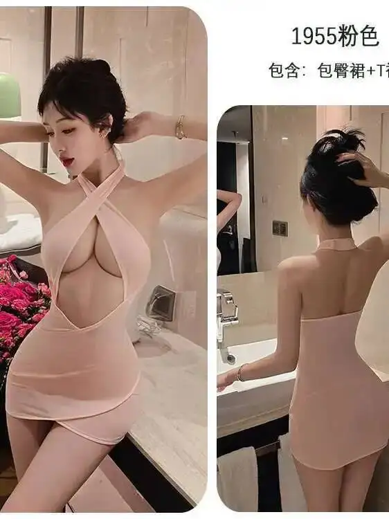 เดรสสไตล์เซ็กซี่บริสุทธิ์ สีพื้น ทรงเข้ารูป โชว์หลัง คอลึก ไร้แขน สายคล้องคอ ผ้าตาข่ายลูกไม้ ดีไซน์หรูหรา 2MWC