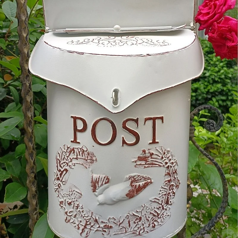 Vintage Wall-Mounted Iron Mailbox, Rustic Floral Embossed Hanging Garden Decor