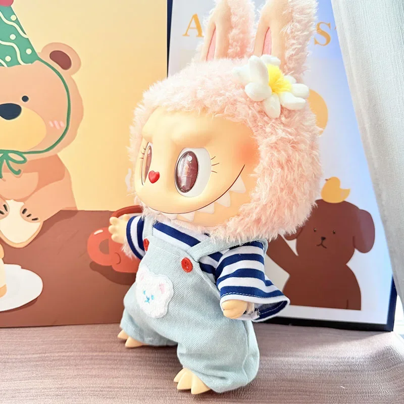 ชุดเสื้อผ้า Labubu Mokoko Ocean Bear ขนาด 38 ซม. พร้อมสายสะพาย กางเกง หมวก รองเท้า ดีไซน์สร้างสรรค์ น่ารัก การ์ตูน ของขวัญสำหรับเด็ก ของเล่น เสื้อผ้า Labubu เหมาะสำหรับ