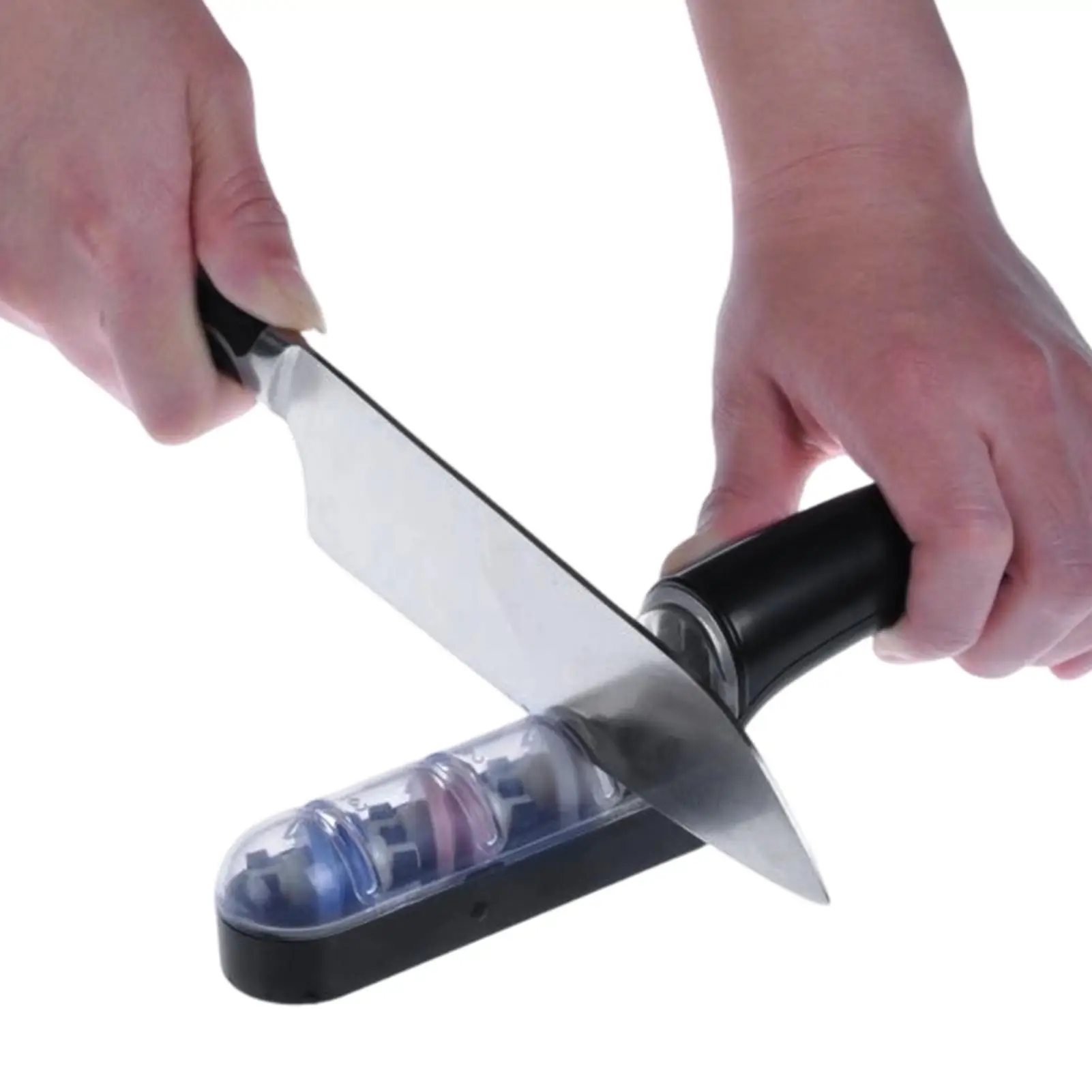 3 Stage Handheld Cutter Sharpener Anti-Slip Handle Grinding Stone Cutter Sharpening System 3 Segment Knife Sharpener for Kitchen