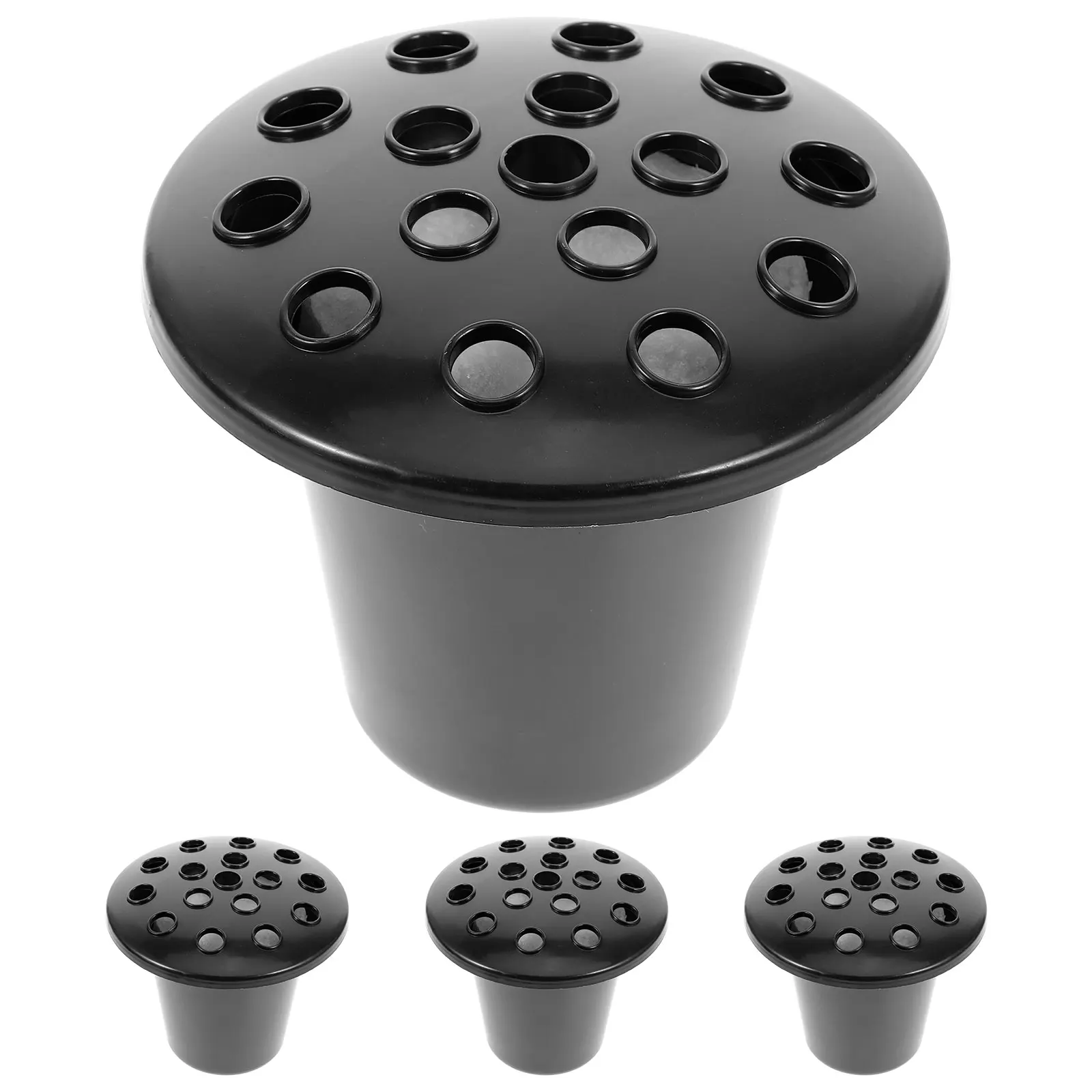 Florero de cementerio conmemorativo para tumba, adorno de maceta de plástico de 16 agujeros, insertos de maceta de cementerio negro, 4 Uds.
