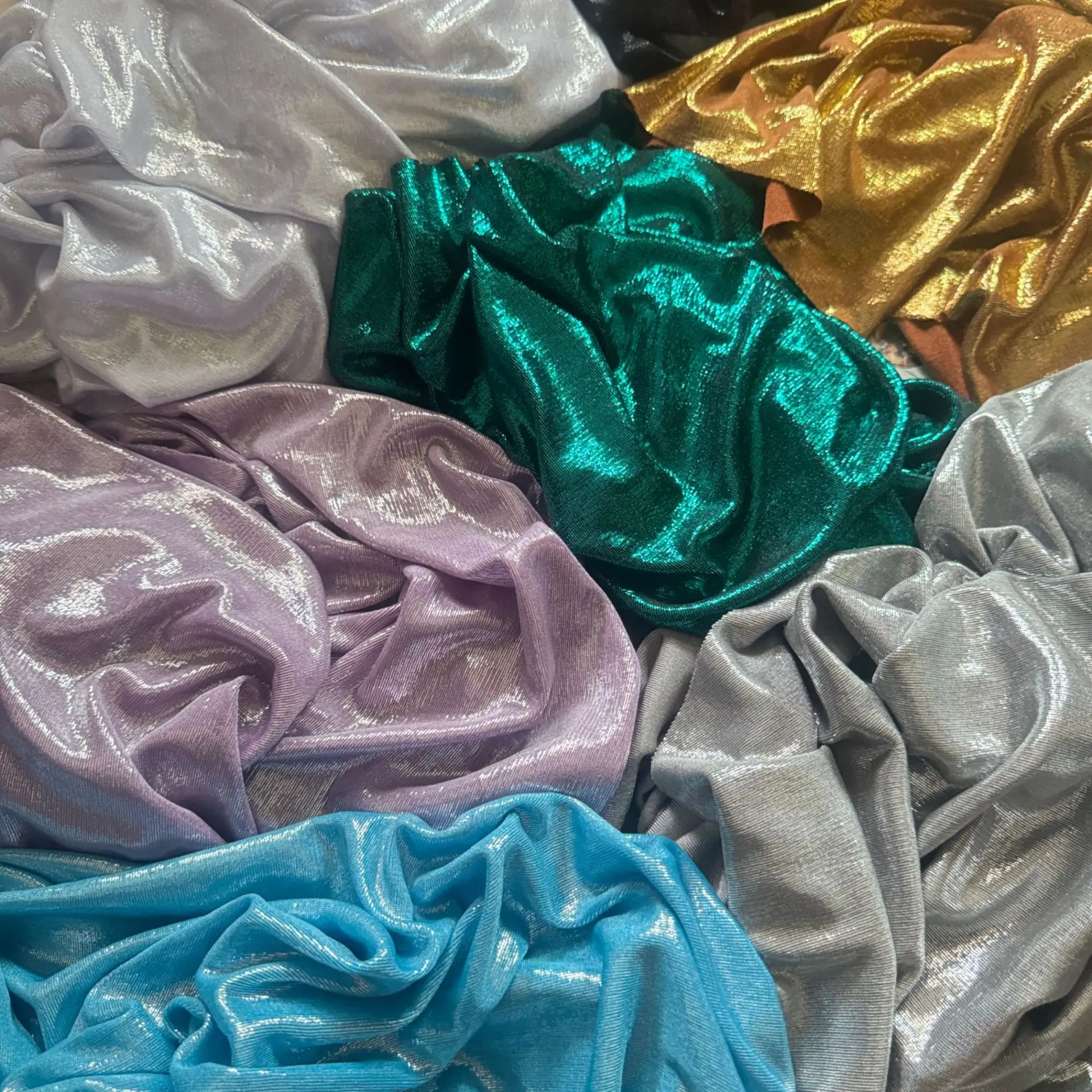 Stretchy Spandex Gold Foil Rib Knit Fabric Shiny Draping Cloth For Stage Costume Dress Garment Decoration Material view 6